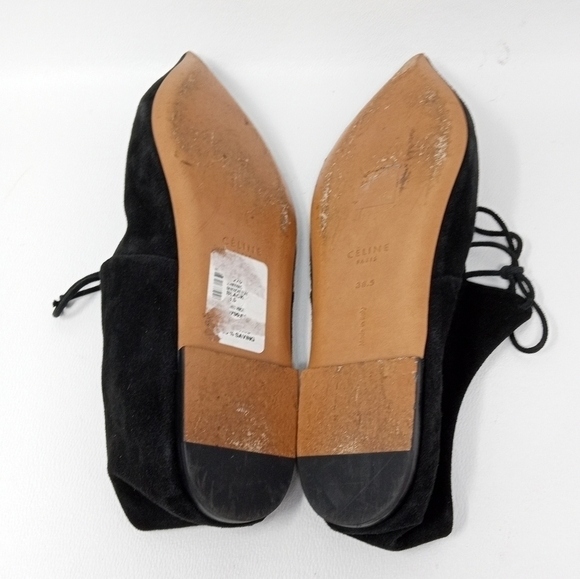Celine Paris Babouche Flats, Lace Up, Black Suede, Pointy Toe Women's Sz EU 38.5 - Picture 12 of 14